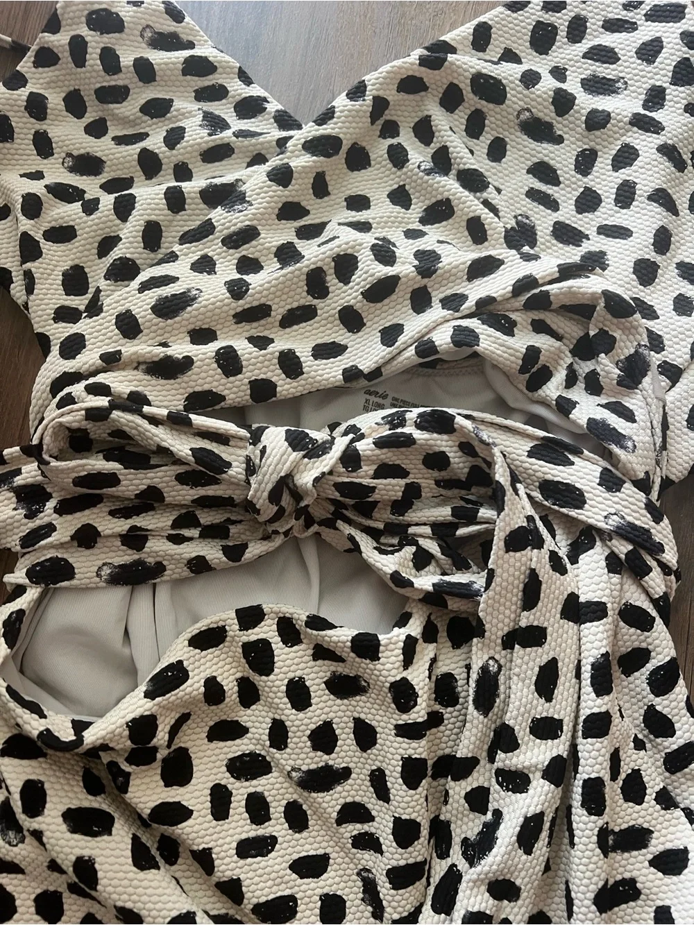 Aerie Cream Black One Piece Full Coverage Wrap Around Tie Swimsuit Size XL Long